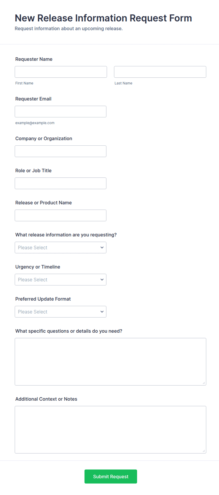 New Release Information Request Form Template | Jotform