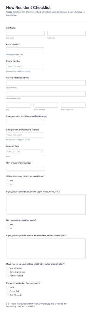 New Resident Checklist Form Template
