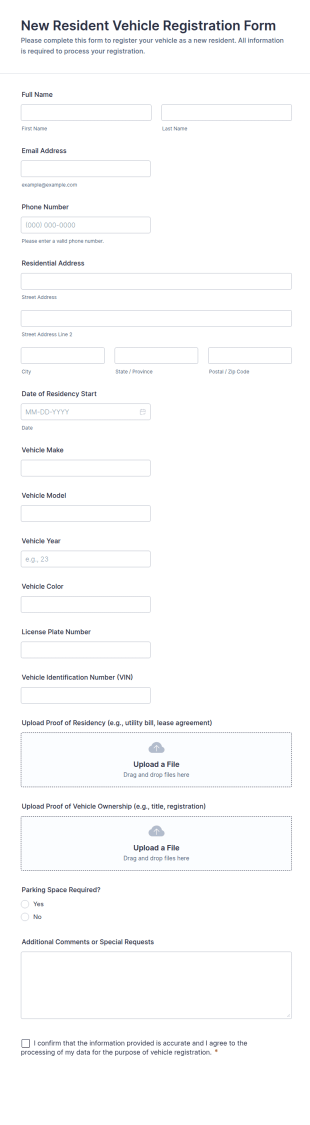 New Resident Vehicle Registration Form Template