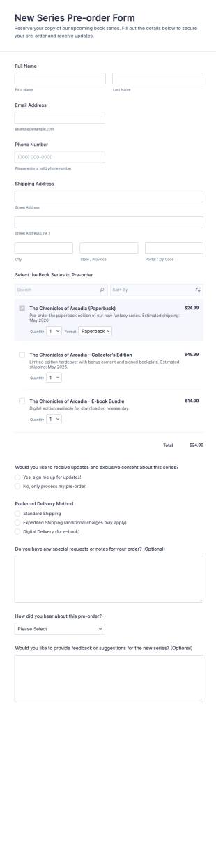 New Series Pre Order Form Template