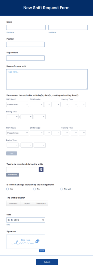 New Shift Request Form Template