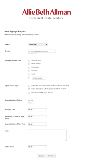 New Signage Request Form Template