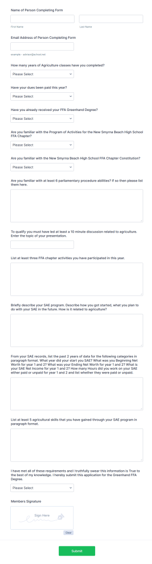 Farmer Degree Application Form Template