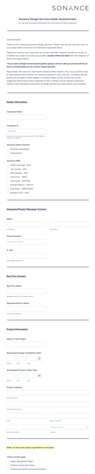 Design Services Dealer Questionnaire Form Template