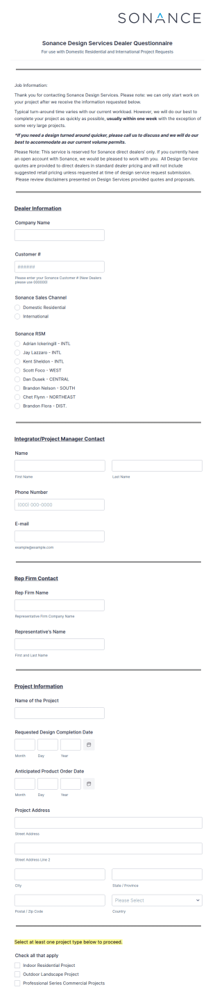 Design Services Dealer Questionnaire Form Template
