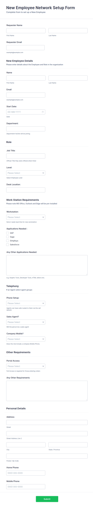 New Starter Request Form Template