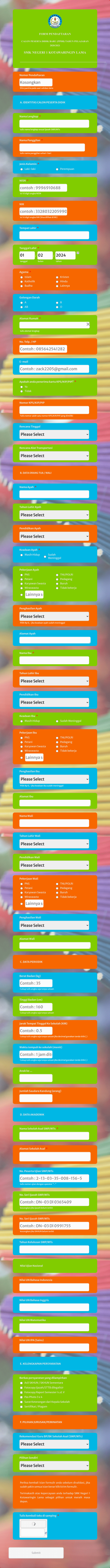 New Student Application Form In Indonesian