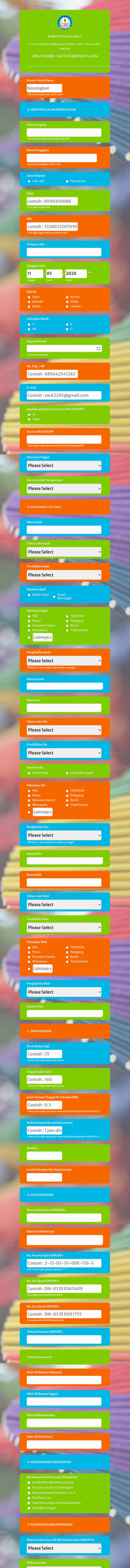 New Student Application Form In Indonesian