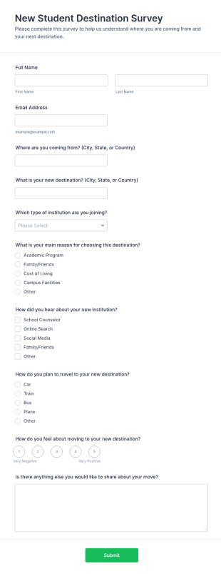 New Student Destination Survey Form Template