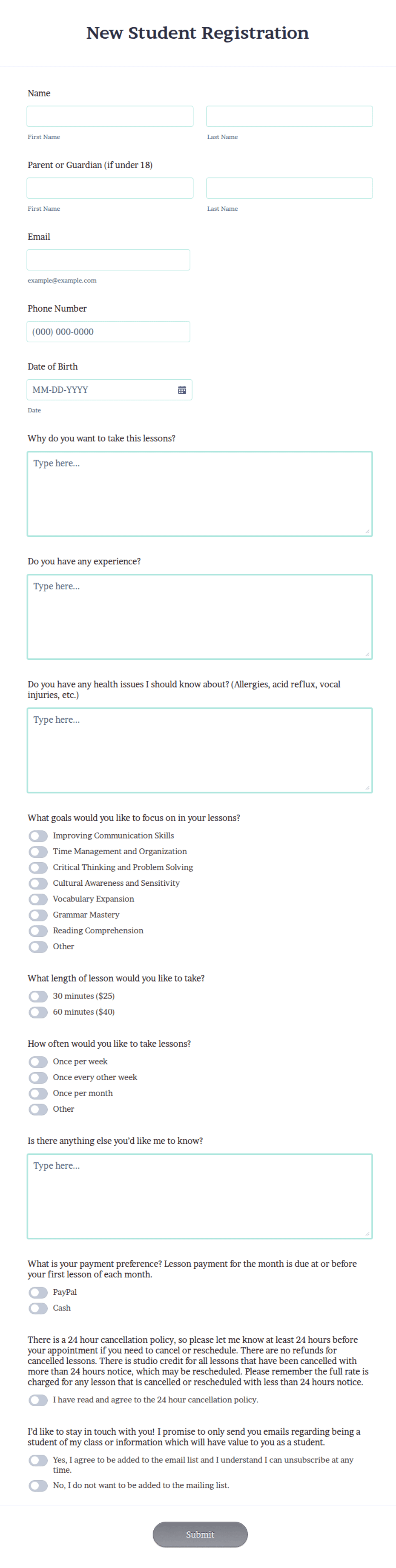 New Student Form Template | Jotform