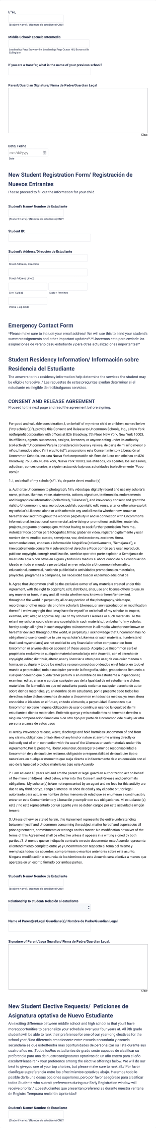 New Student Registration Packet Nuevo Paquete De Registro De Estudiante Form Template