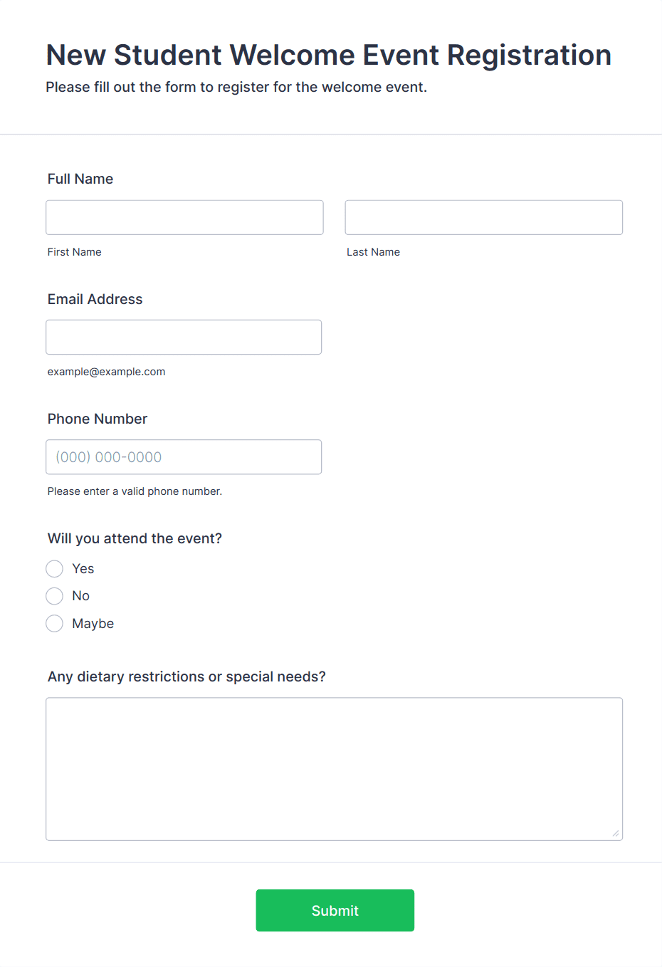 New Student Welcome Event Registration Form Template | Jotform