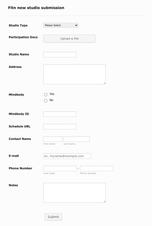New Studio Form Template