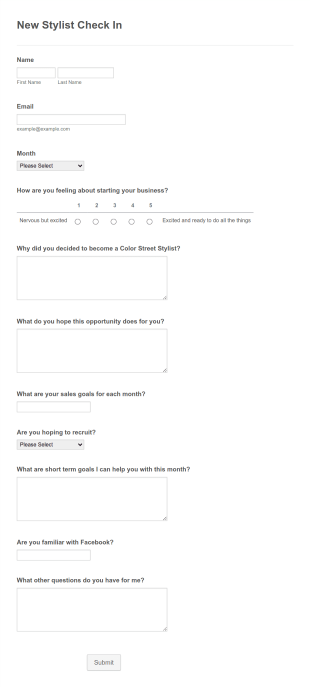 New Stylist Check In Form Template