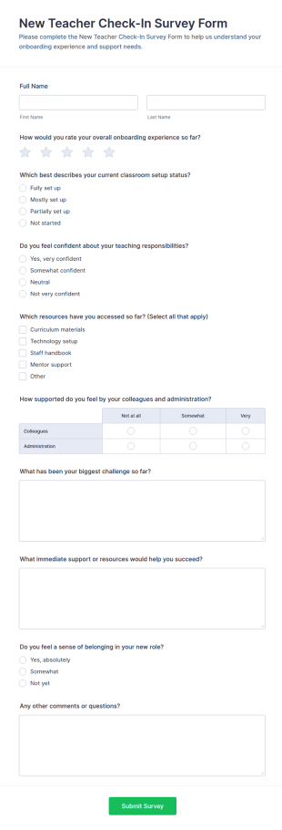 New Teacher Check In Survey Form Template