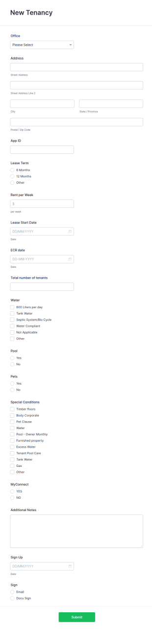 New Tenancy Application Form Template
