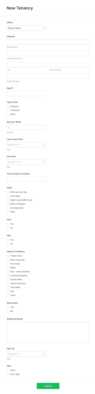 New Tenancy Application Form Template