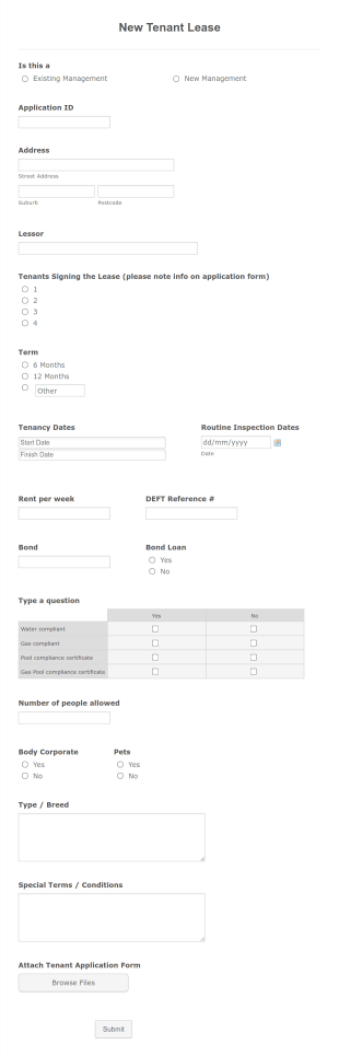New Tenant Lease Form Template