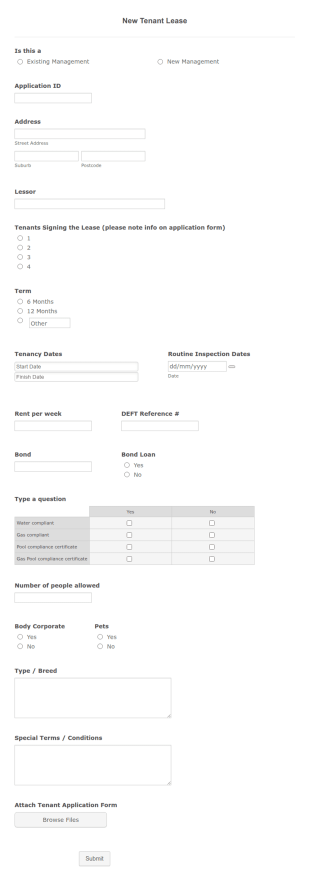 New Tenant Lease Form Template