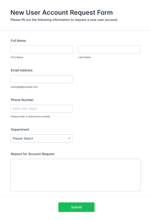 New User Account Request Form Form Template