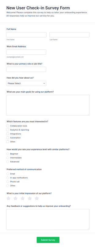 New User Check In Survey Form Template