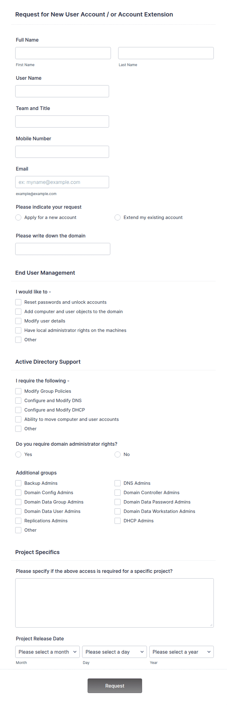 New User Request Form Template | Jotform