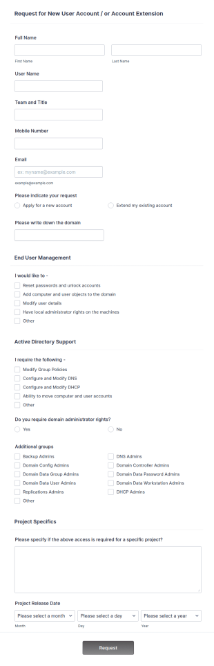 New User Request Form Template