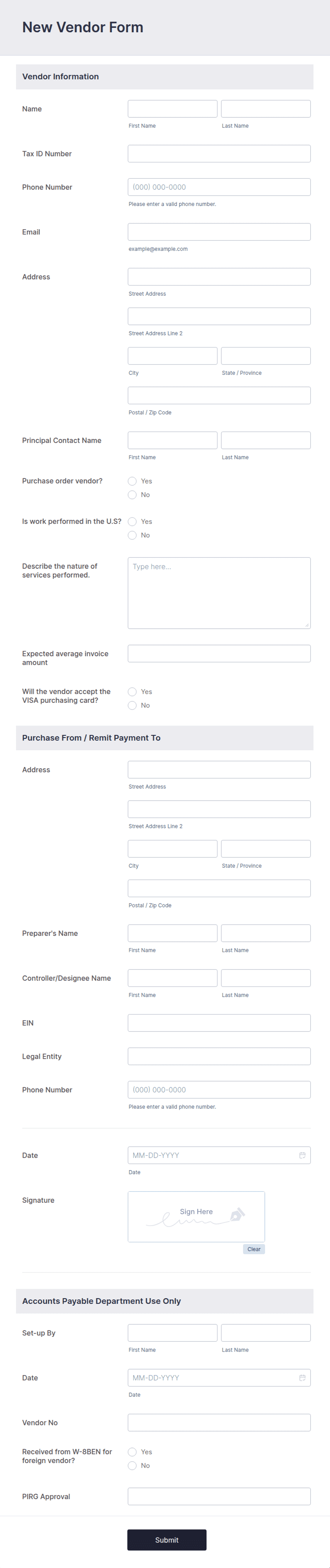 New Vendor Request Form Template