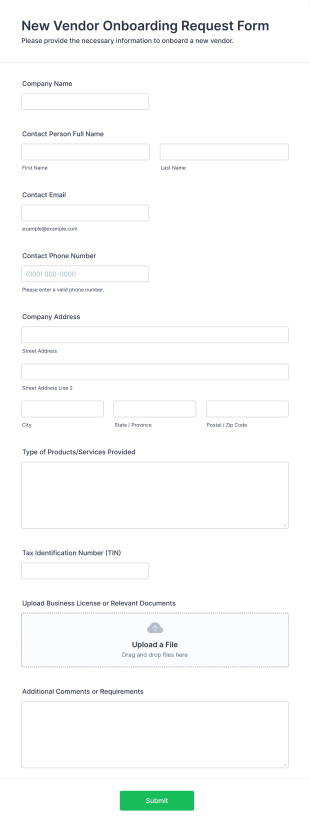 New Vendor Onboarding Request Form Form Template