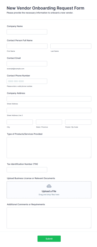 New Vendor Onboarding Request Form Template