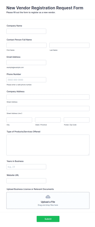 New Vendor Registration Request Form Template
