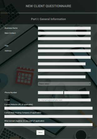 Web Design Client Questionnaire Form Template