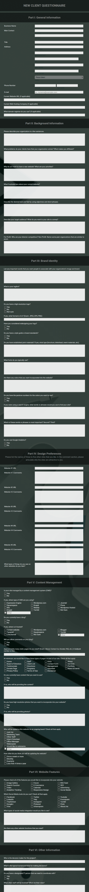 Web Design Client Questionnaire Form Template