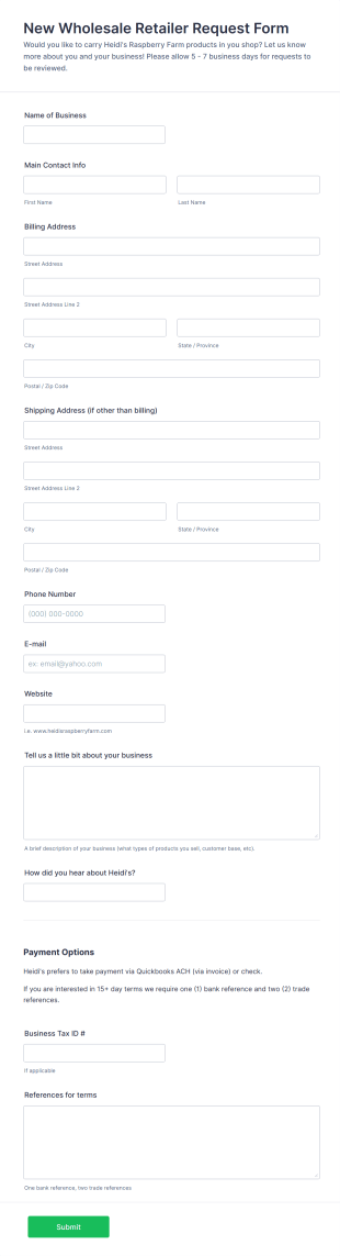 New Wholesale Request Form Template