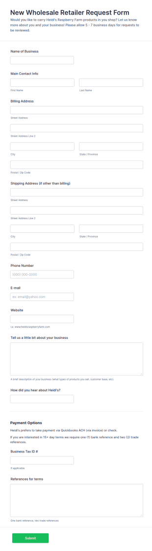New Wholesale Request Form Template