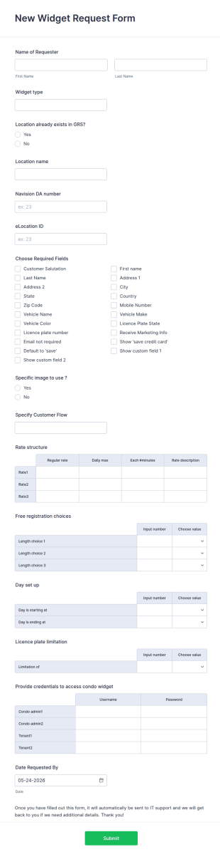 New Widget Request Form Template