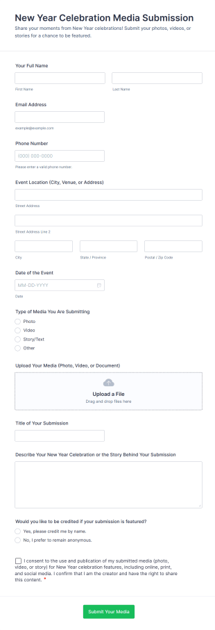 New Year Celebration Media Submission Form Template