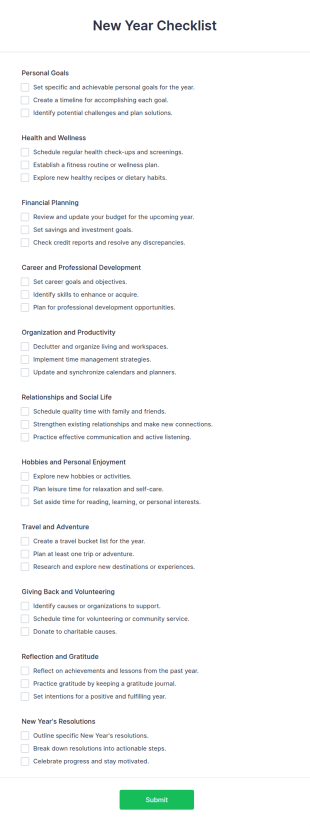 New Year Checklist Form Template