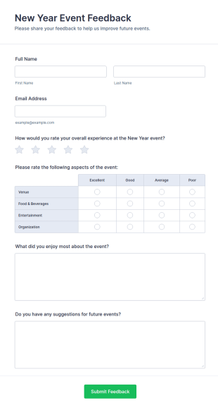 New Year Event Feedback Form Template