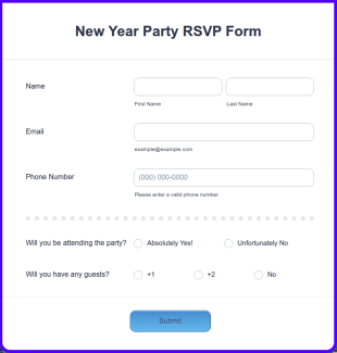 New Year Party RSVP Form Template