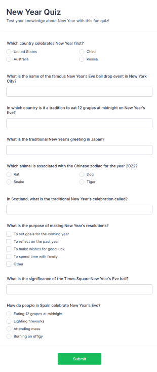 New Year Quiz Form Template