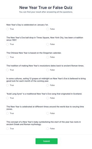 New Year True Or False Quiz Form Template