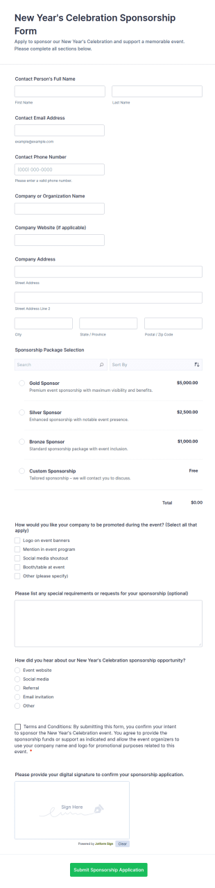 New Year's Celebration Sponsorship Form Template