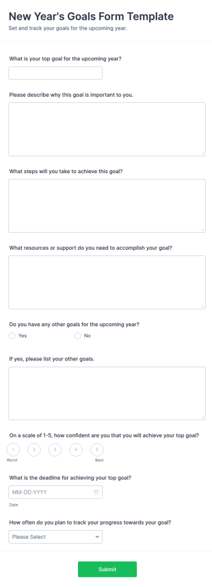 New Year's Goals Form Template