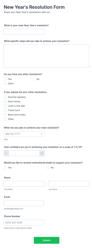 New Year's Resolution Form Template