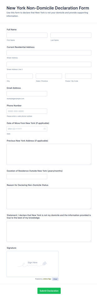 New York Non Domicile Declaration Form Template