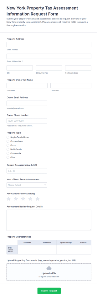 New York Property Tax Assessment Information Request Form Template
