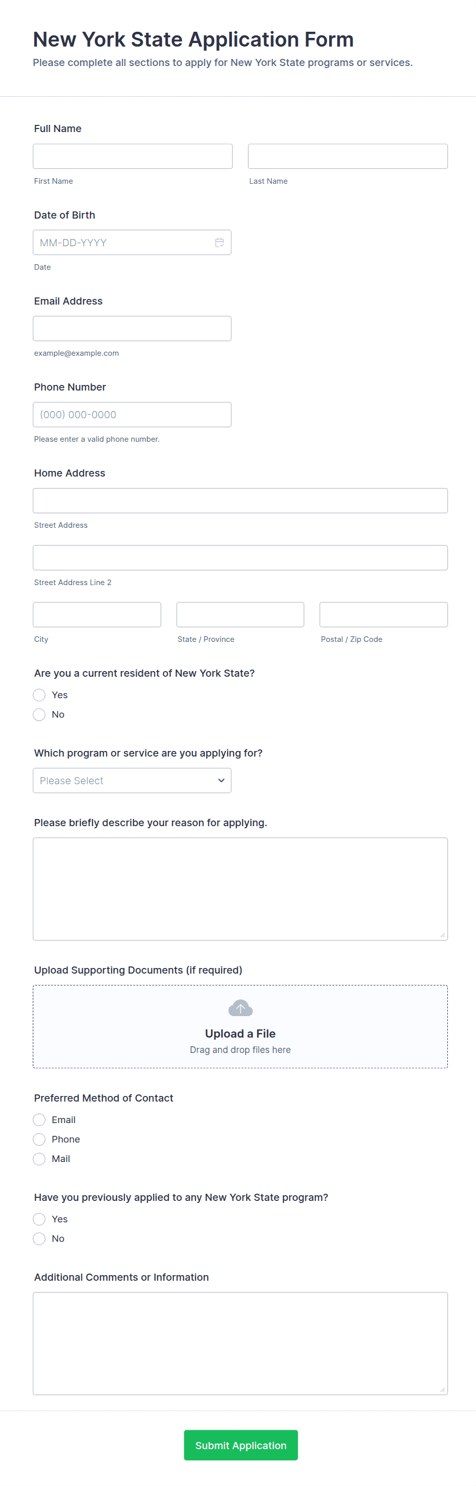 New York State Application Form Template | Jotform
