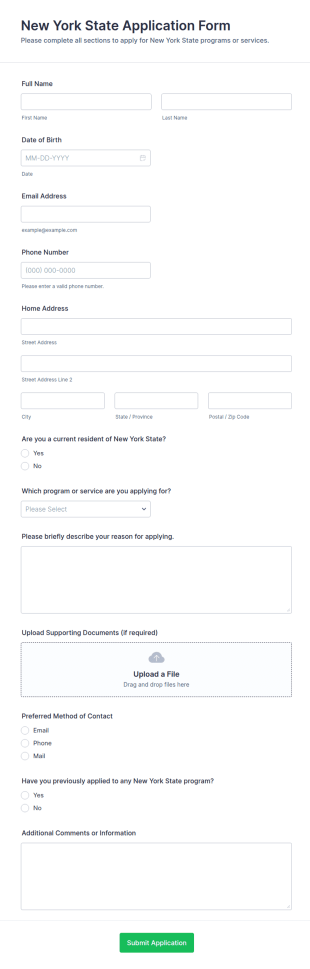 New York State Application Form Template