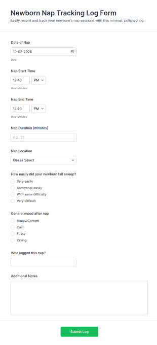 Newborn Nap Tracking Log Form Template